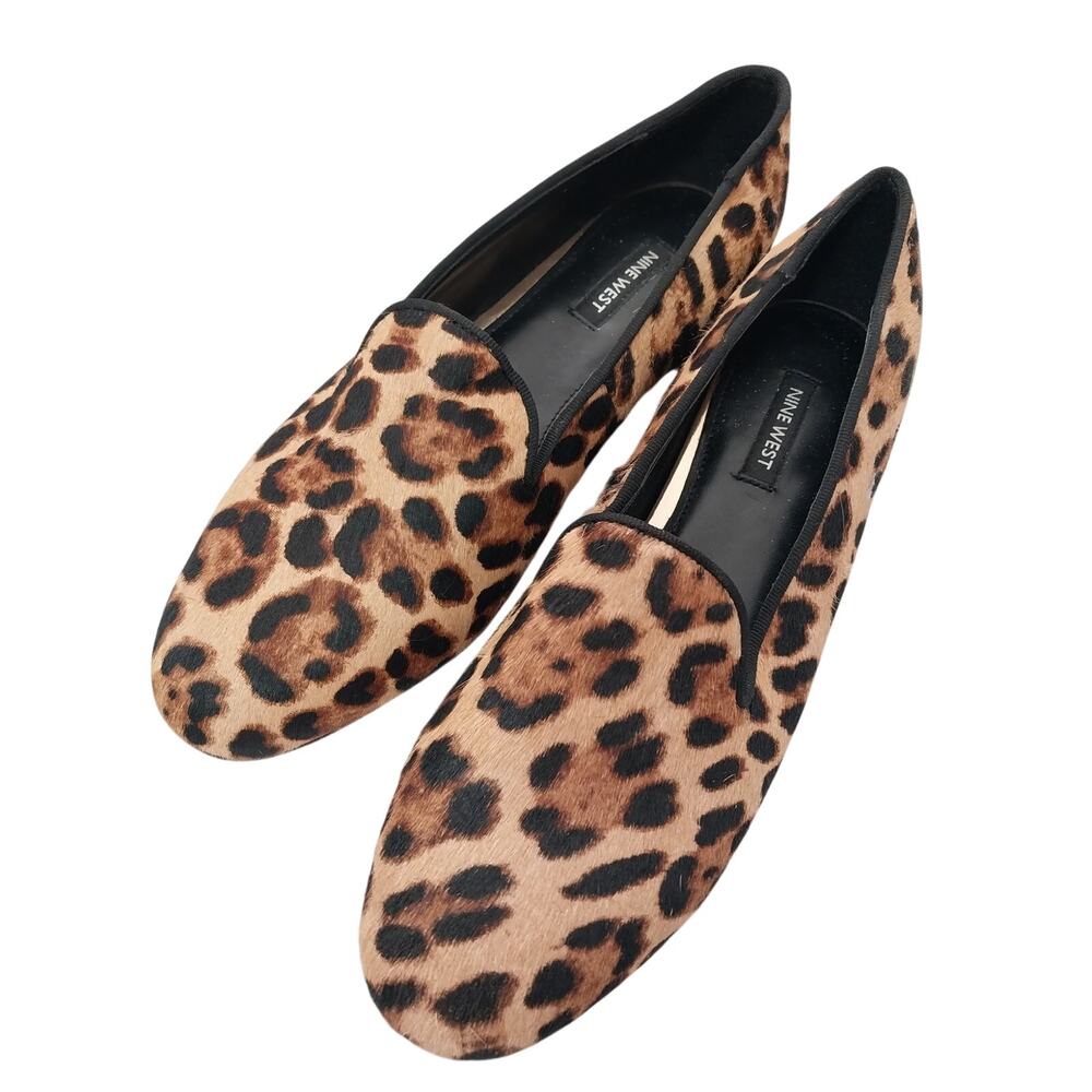 NINE WEST! BLACK, BROWN & TAN LEOPARD GENUINE LEATHER COWHIDE FLATS! SZ 9M - Picture 11 of 11